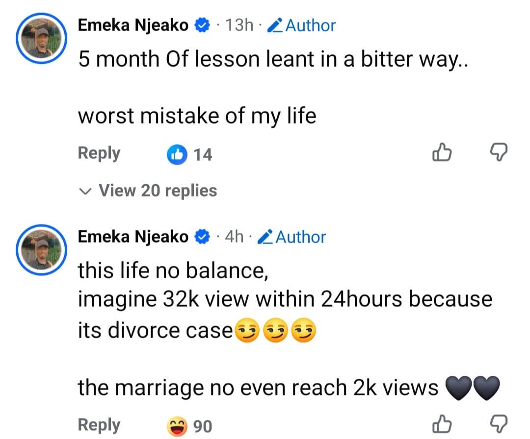 A couple exchanging vows during a wedding ceremony, representing the brief union of Emeka Njeako.