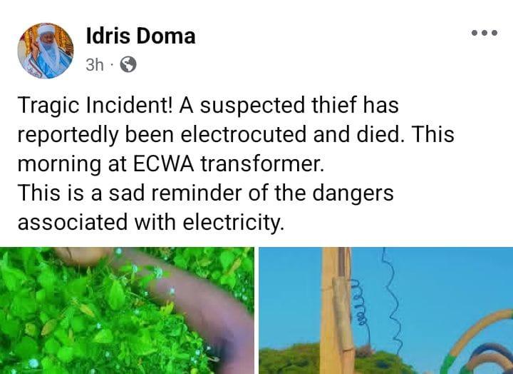 A power transformer, similar to the one where a suspected vandal was electrocuted in Nasarawa.