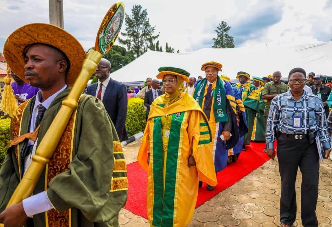 Graduands at the Ekiti State College of Technology, Ijero-Ekiti, during their combined convocation ceremony.