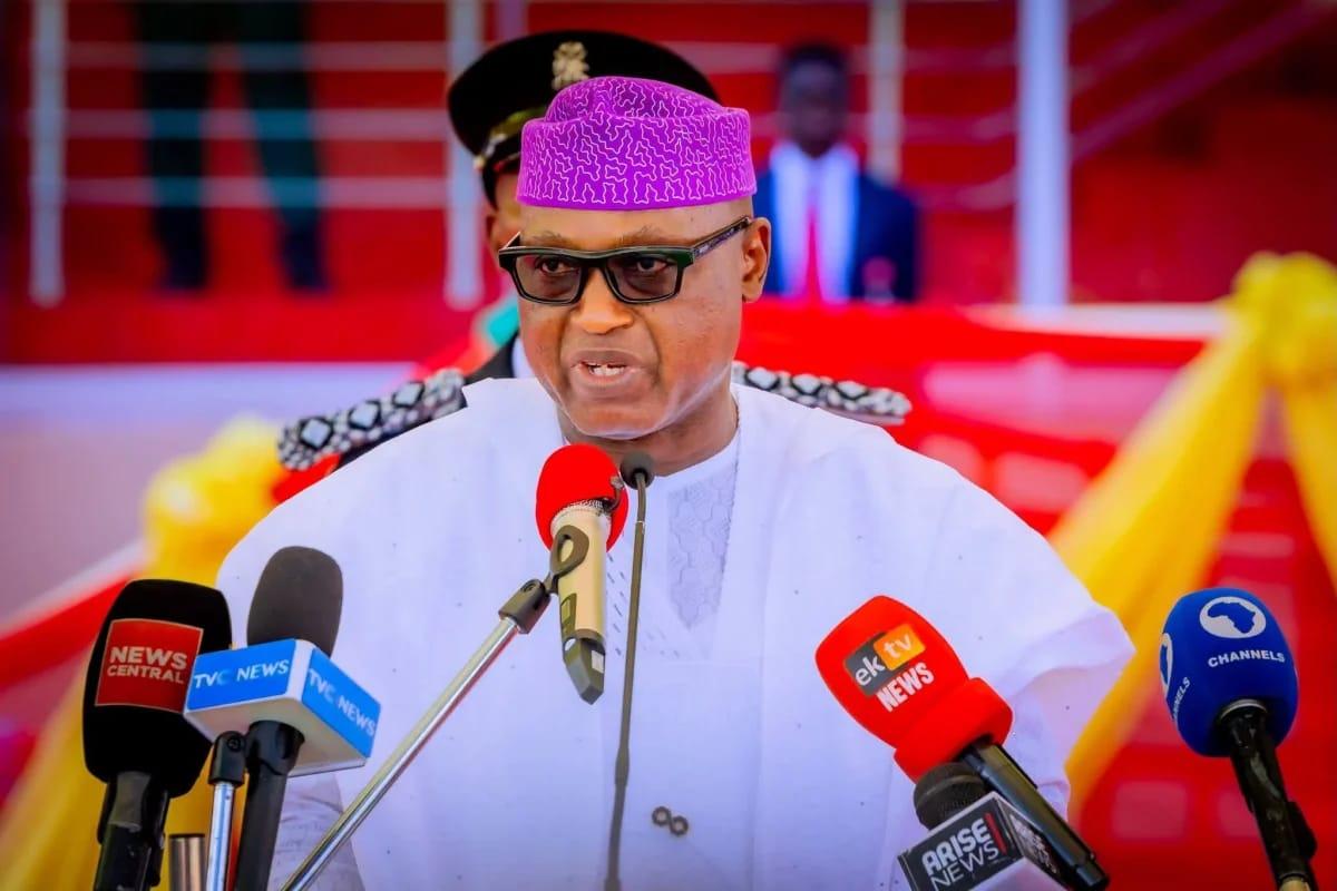 Governor Biodun Oyebanji addressing attendees during his recent swearing-in event in Ekiti.