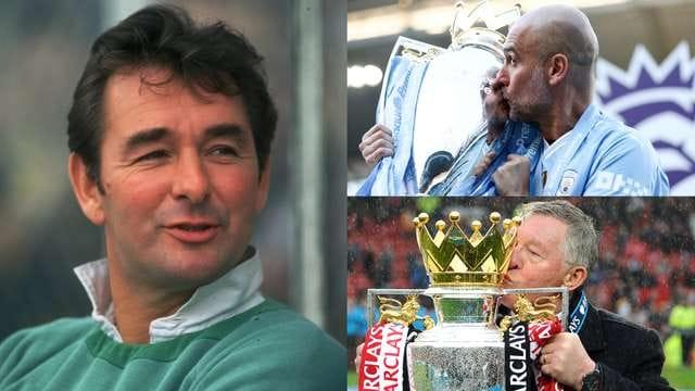 An artistic rendition featuring Brian Clough, Pep Guardiola, and Sir Alex Ferguson, key figures in football management discussions.