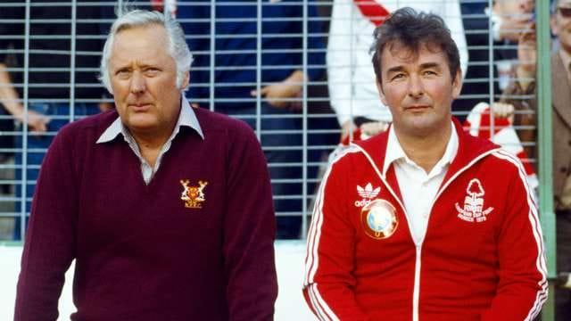 Iconic Nottingham Forest manager Brian Clough alongside his assistant Peter Taylor.