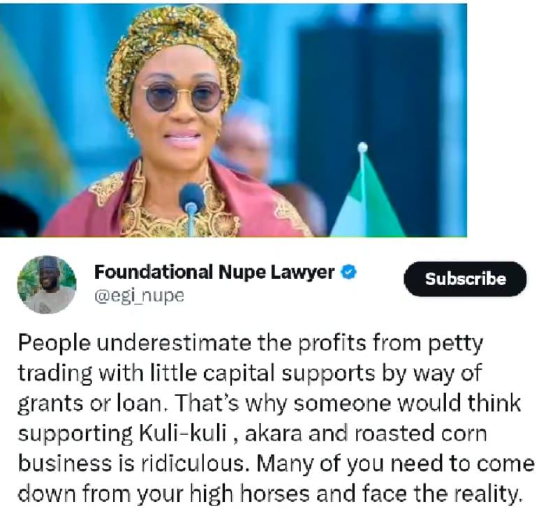 Lawyer Backs Oluremi Tinubu's Petty Trade Advice, Chides Critics