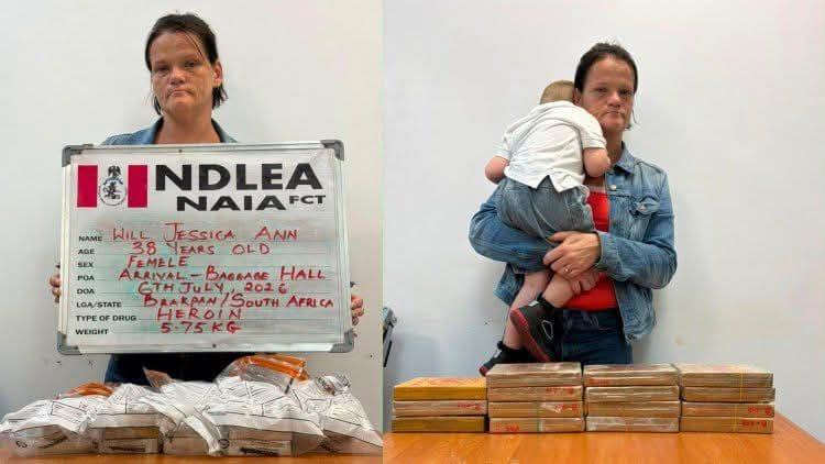 NDLEA Intercepts South African Woman at Abuja Airport with 5.75kg Heroin, Used Son as Cover