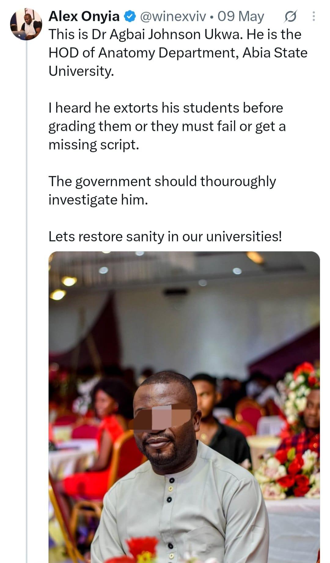 Image related to the suspension of Dr. Agbai Johnson Ukwa