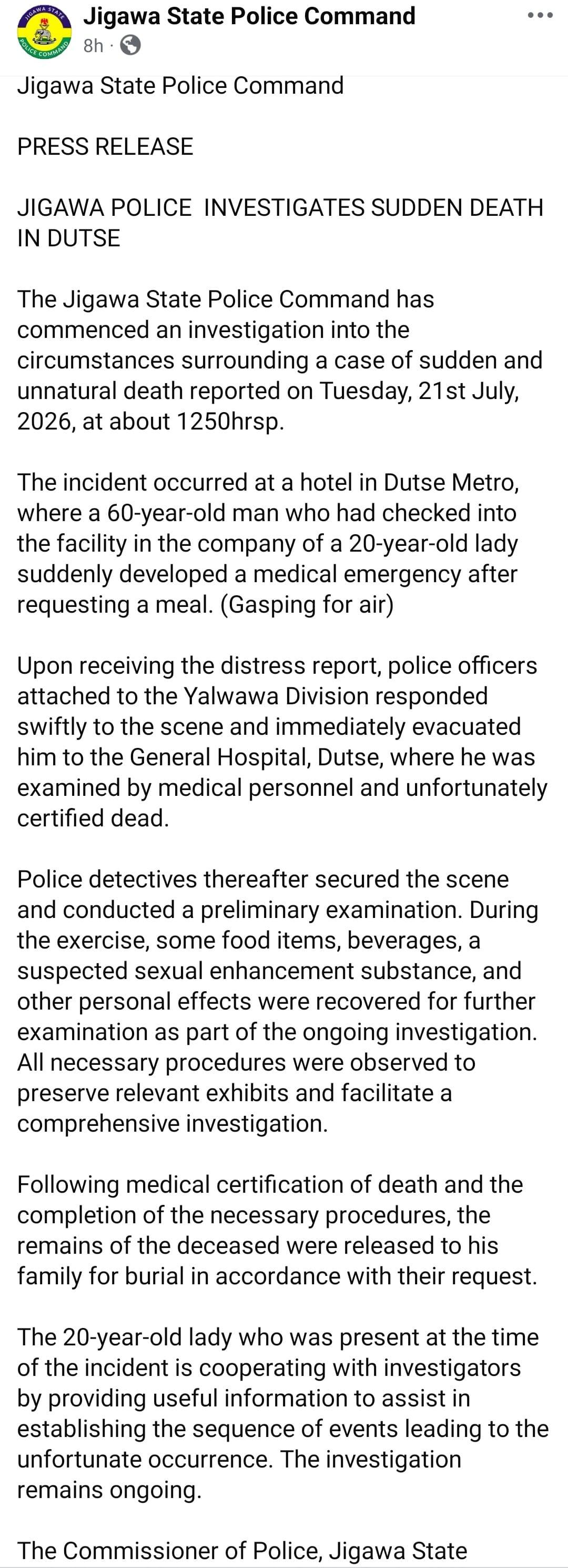 Scene of the incident in the Jigawa hotel