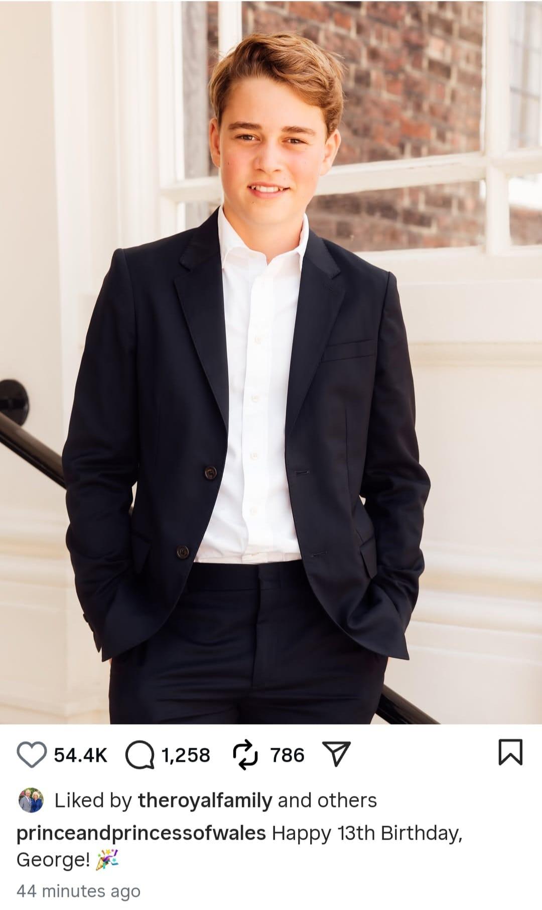 A recent photograph of Prince George, shared by Kensington Palace for his 13th birthday.