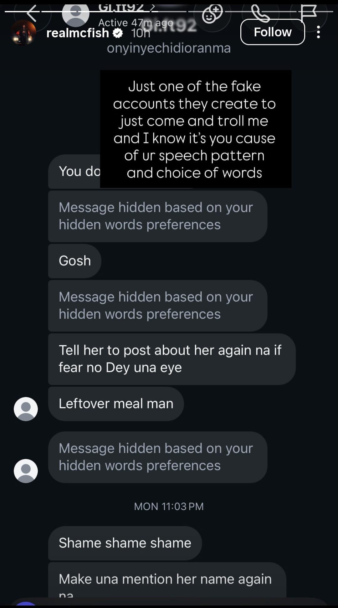 "You claim to be done but you frustrate the process for me to erase you completely" MC Fish throws shade at someone while asking for his "freedom"