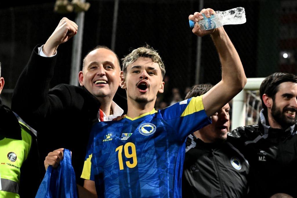 Kerim Alajbegovic representing Bosnia and Herzegovina in a World Cup qualifier