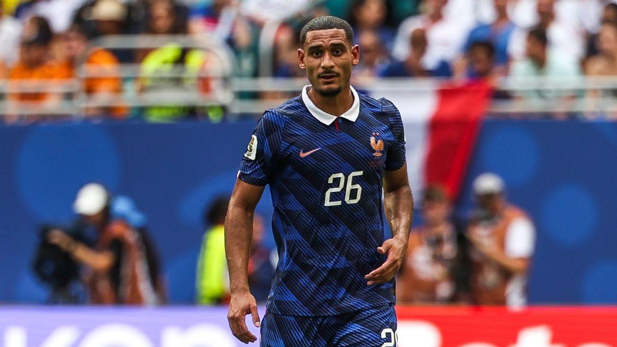 Maxence Lacroix in action for France, potentially eyeing the Chelsea number 26 shirt.