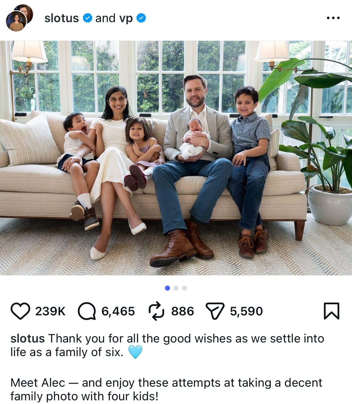 US Vice President JD Vance and his wife, Usha Vance, pose happily with their children, celebrating the arrival of their new baby, Alec Neel.