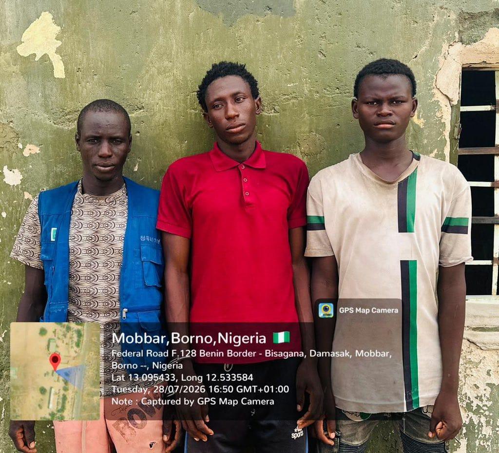 Suspected ISWAP fighters after their surrender to Nigerian troops in Borno State.