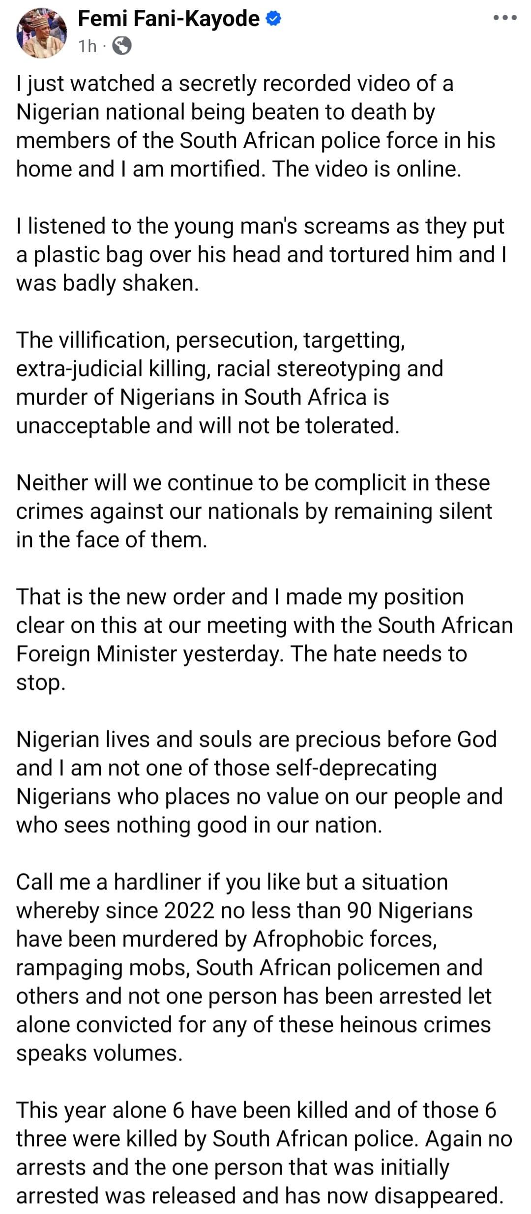 Femi Fani-Kayode addressing the media on diplomatic relations and citizen safety.