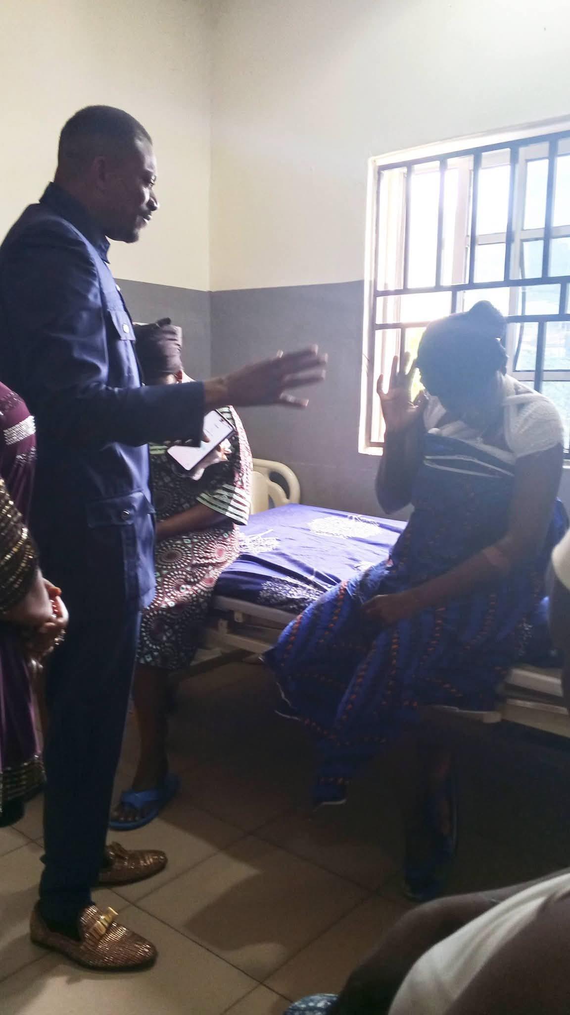 Mrs. Berida Irawo recovering in a hospital bed following the domestic violence incident.