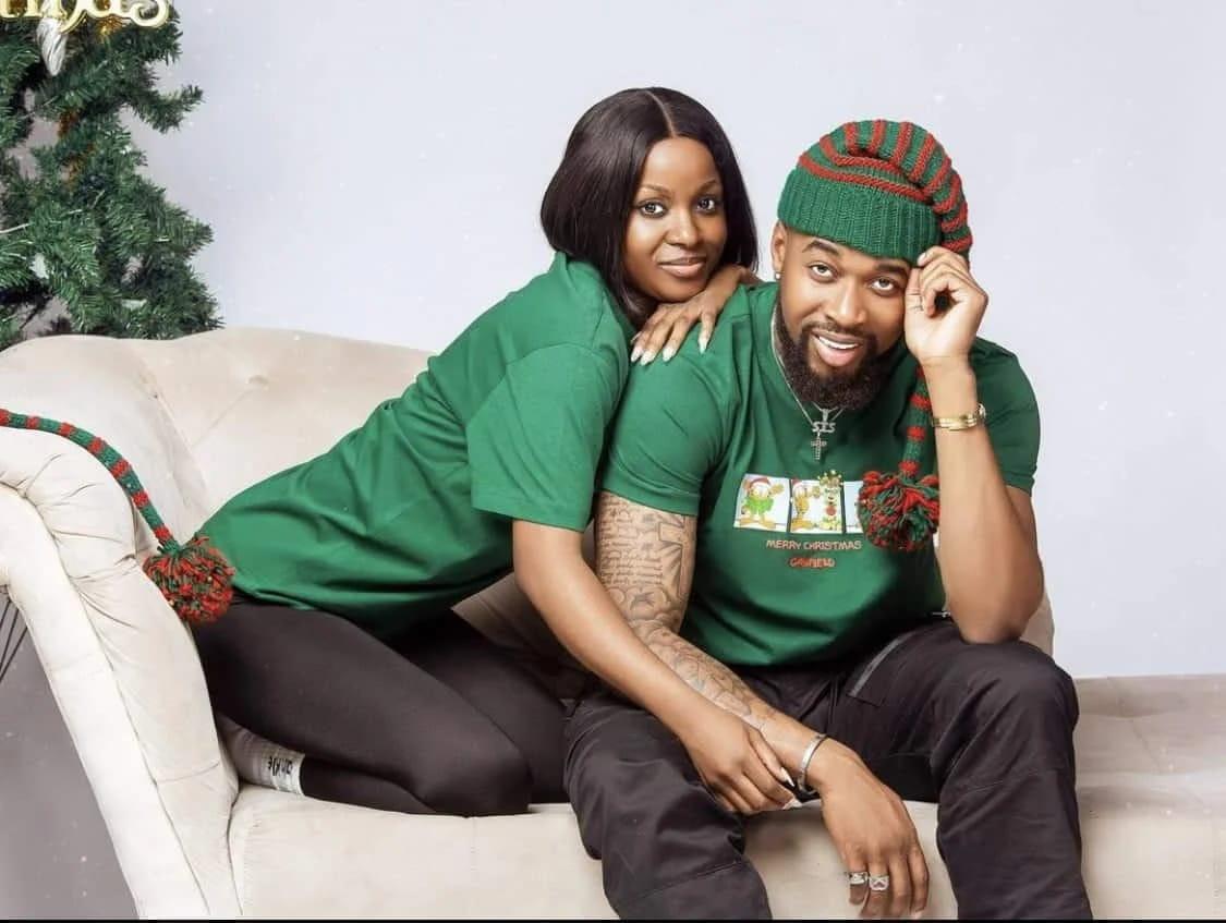 Former Big Brother Naija housemates Bella Okagbue and Segun Olusemo, known as Sheggz, pictured together.