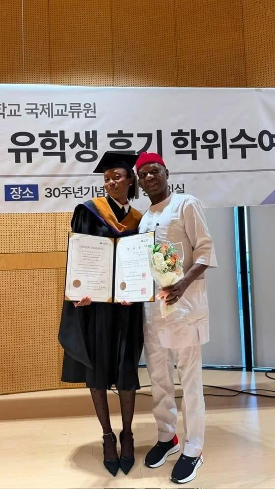 Tony Onyima with his daughter, Nnenna at her graduation from Daejeon University, South Korea. Credit: Facebook| Tony Onyima