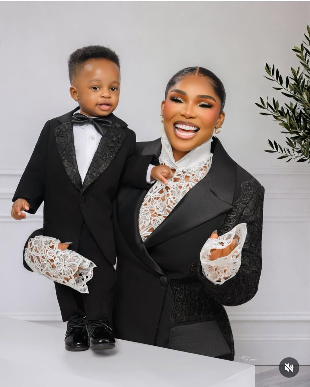 Iyabo Ojo posing with her grandson Rakeem Mkambala on his first birthday.