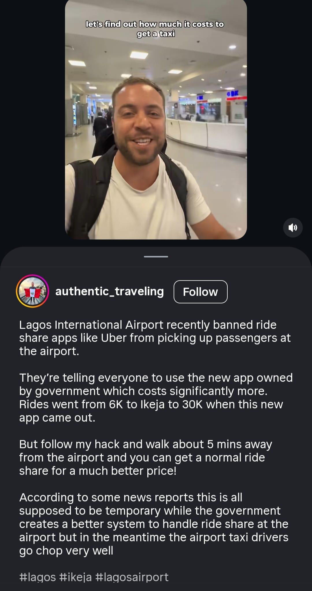A traveller navigating the Lagos airport after e-hailing services were temporarily suspended.
