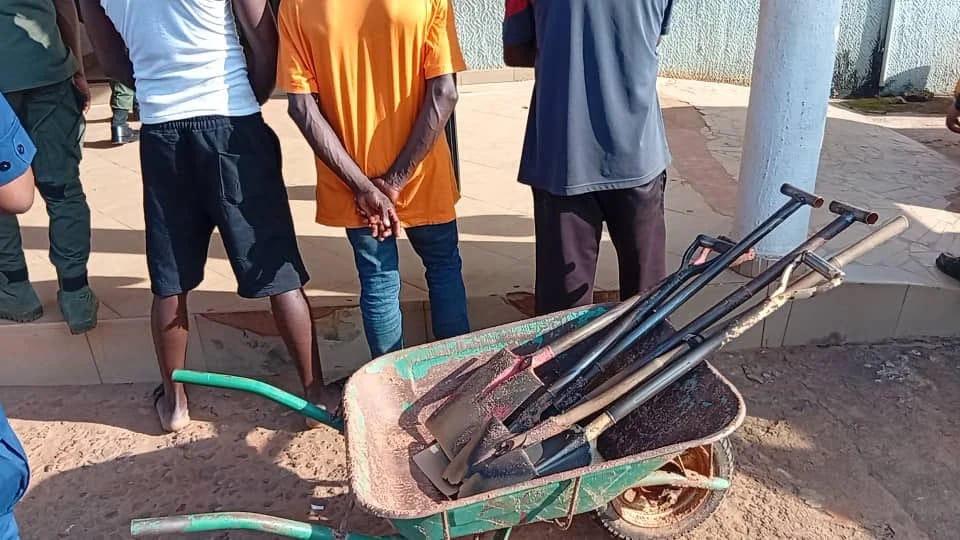 Seized tipper trucks and equipment used for illegal sand mining in Anambra.