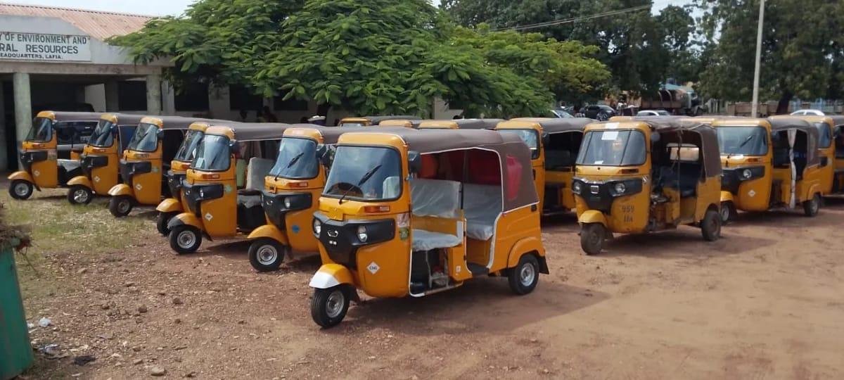 Some of the 37 tricycles impounded by the Nasarawa State environmental enforcement team for violating sanitation exercise hours.