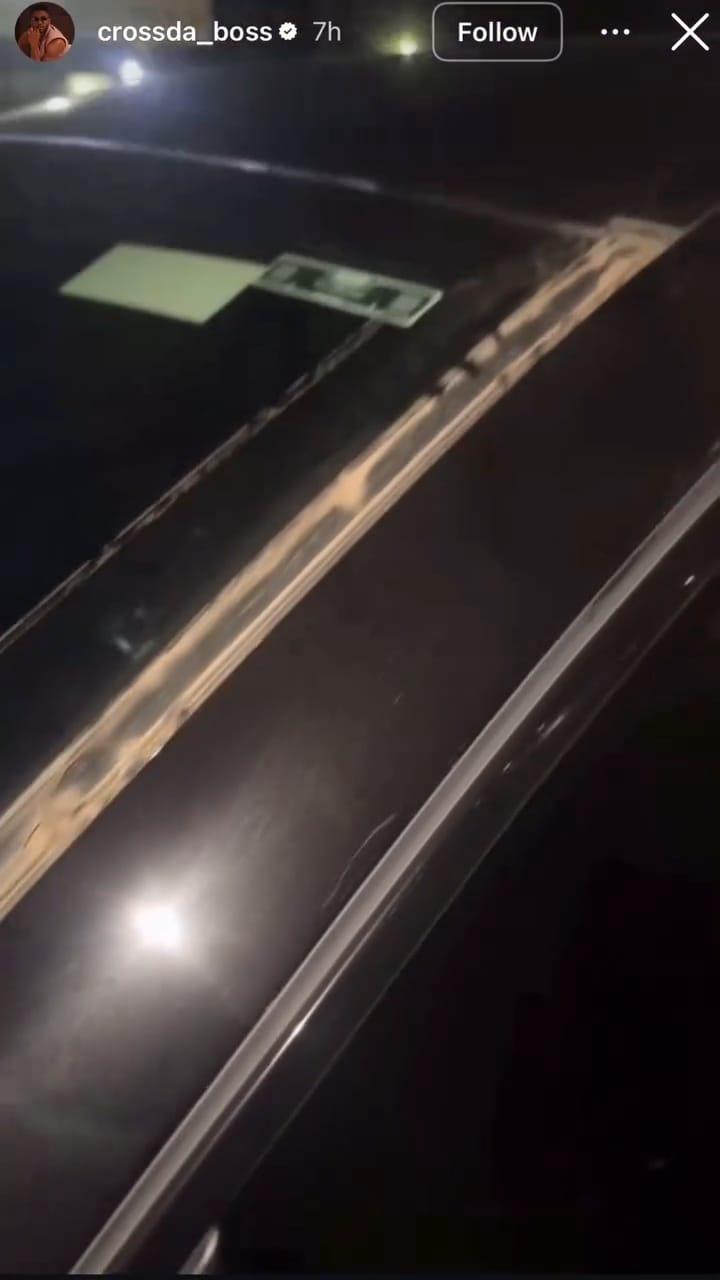 Cross Okonkwo showing the damage to his car after the incident in Lekki.