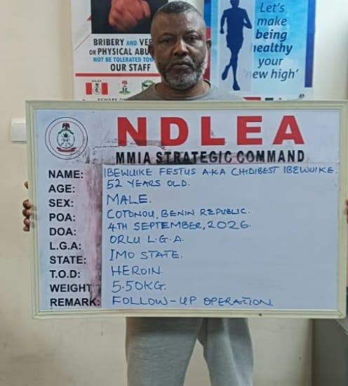 Illicit drugs, including heroin, seized by NDLEA at Murtala Muhammed International Airport.