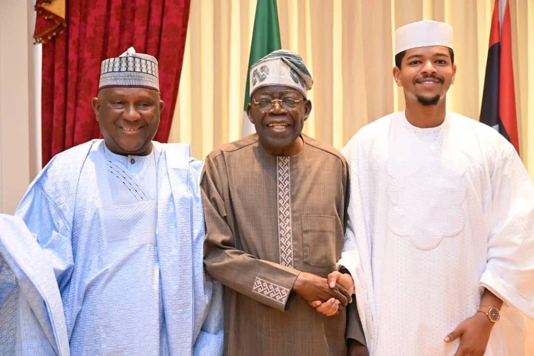 From left: Abdul Samad Rabiu, President Bola Tinubu, and Rabiu’s son, Khalifa, captured during their visit to the President to celebrate Nigeria's Independence.