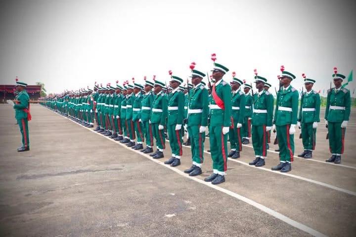A formation of Nigerian Army recruits during their passing-out parade at the Amasiri-Edda Depot in Ebonyi.