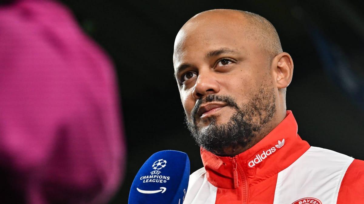 Bayern Munich coach Vincent Kompany on the sidelines during a Bundesliga match against RB Leipzig.