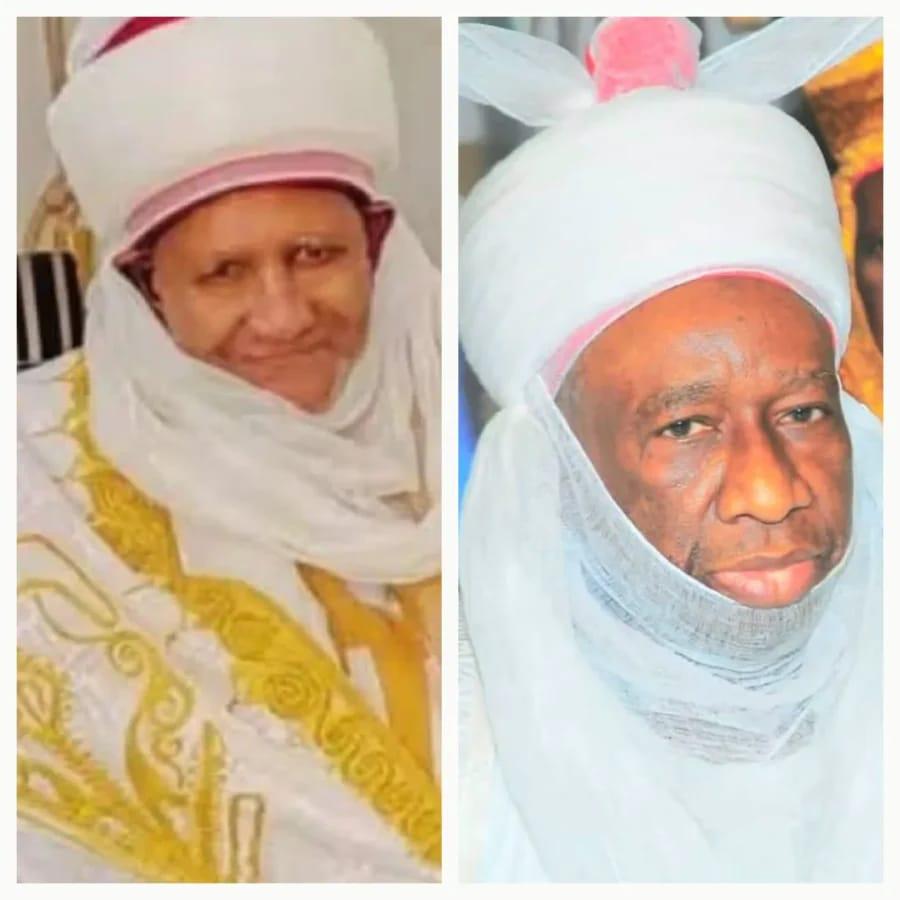 A collage featuring images of His Royal Highness Alhaji Bello Sulaiman, the Emir of Zurmi, and His Royal Highness Alhaji Ahmad Muhammad Sani II, the Emir of Gumel.