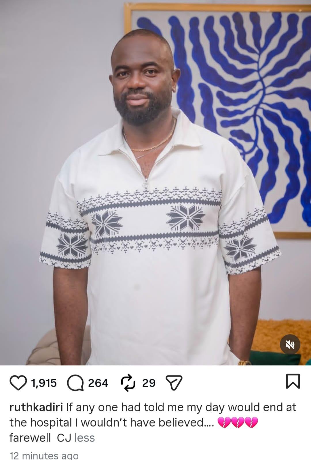 Nollywood actor Cjay Nwoks, whose sudden passing has left his colleagues heartbroken.