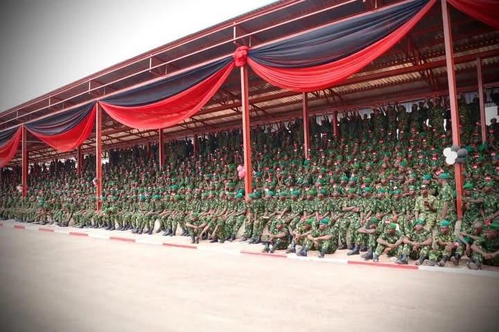 Graduating Nigerian Army recruits marching in unison during the ceremony in Ebonyi State.