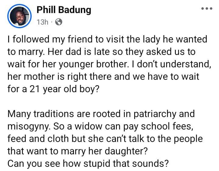 Patriarchal Traditions Under Fire After Widower's Snub in Marriage Talks