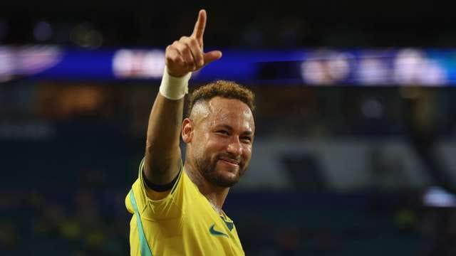A moment from the Brazil versus Scotland match, marking Neymar's return to international football.
