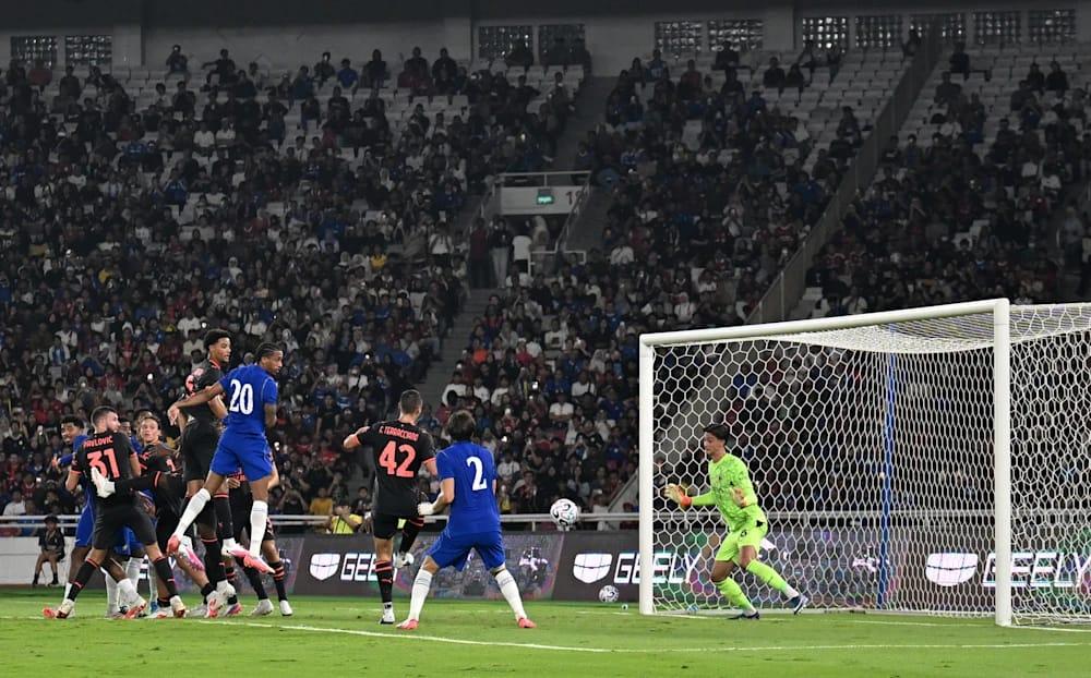 Joao Pedro celebrates breaking the deadlock for Chelsea against AC Milan in the Indonesia Super Cup.