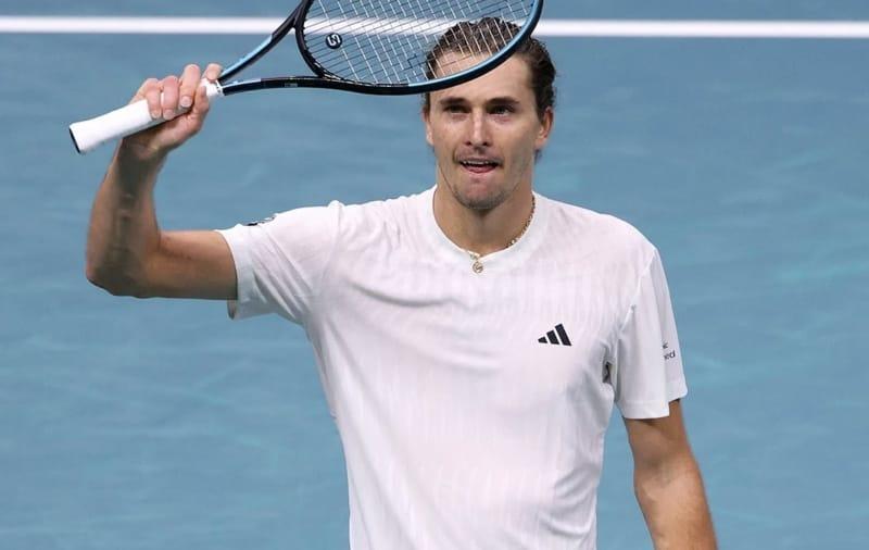 German tennis professional Alexander Zverev in action during a match.