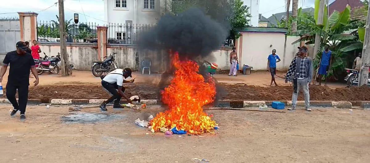Illicit substances being incinerated by the Anambra State Special Anti-Touting Squad (SASA).