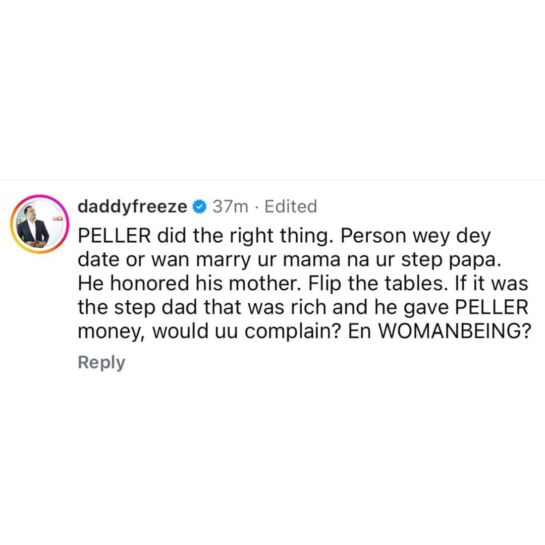 DaddyFreeze replies X user who berated Tiktoker Peller?s mum for insisting he gifts her partner money at his wedding