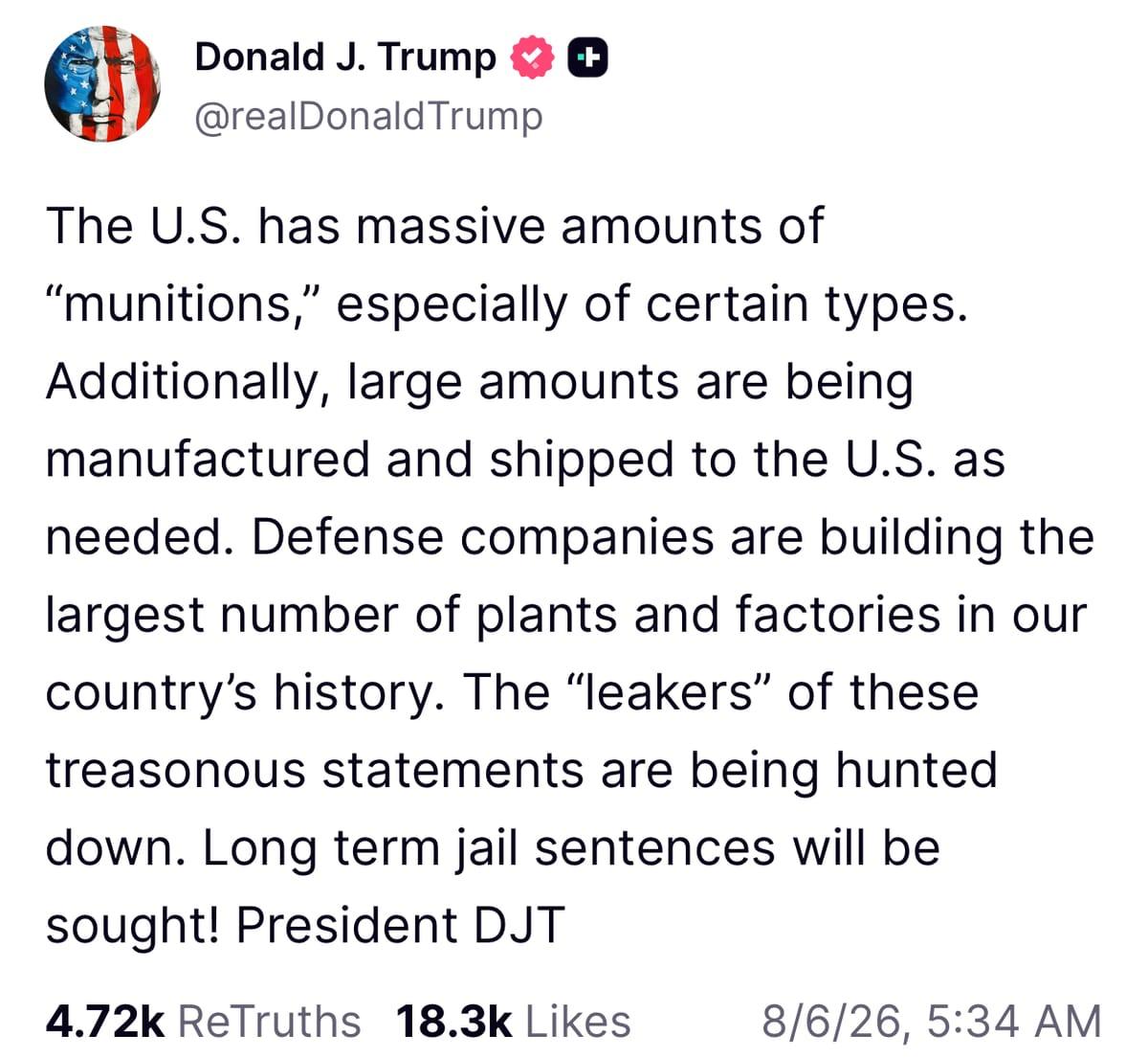 Donald Trump speaking on matters of national security and military readiness.