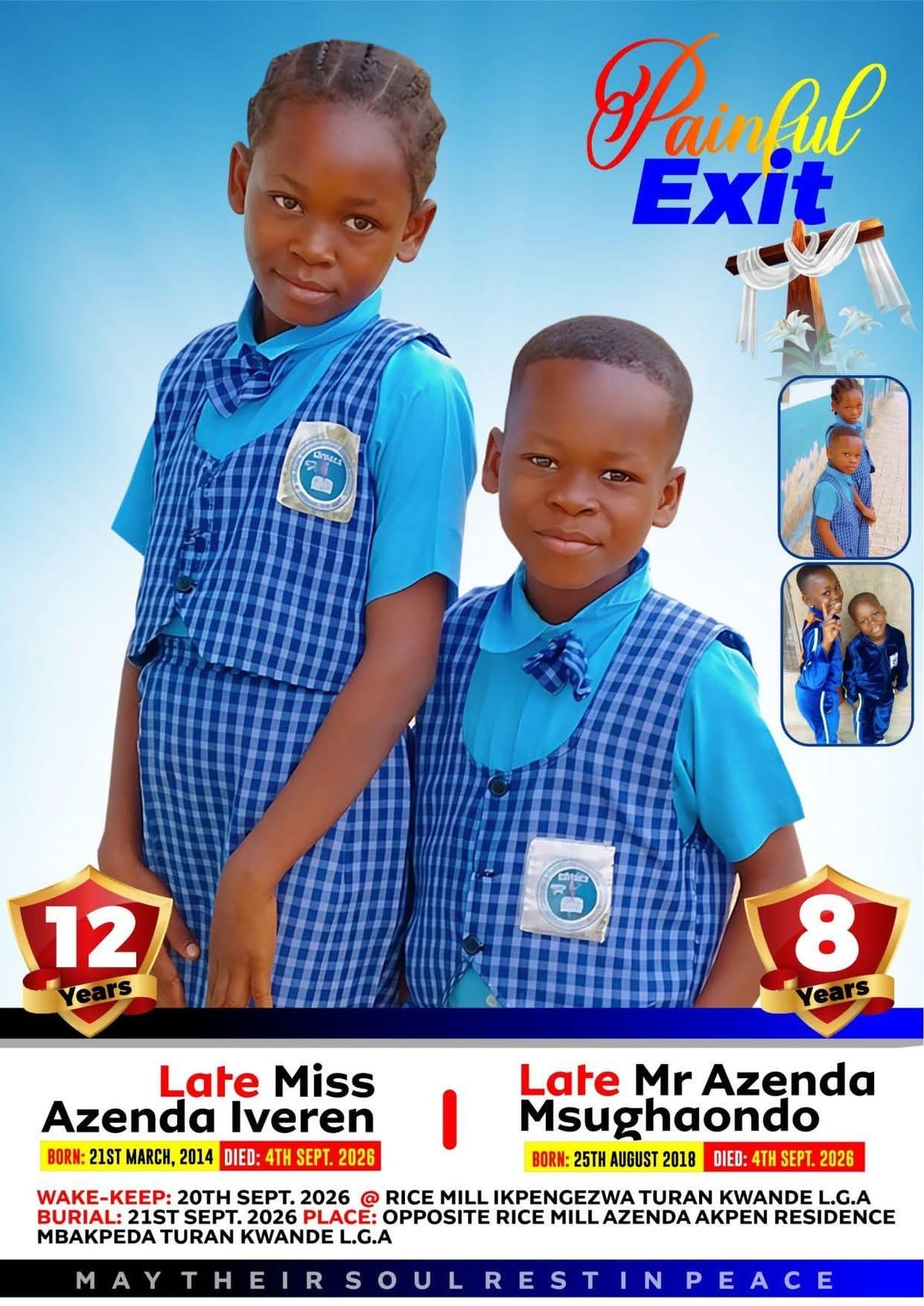 Iveren and Nsughaondo, the two young siblings who tragically drowned in a Benue river.