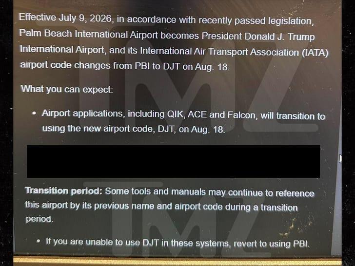 Signage at Palm Beach International Airport (PBI), purportedly set to be renamed President Donald J. Trump International Airport.
