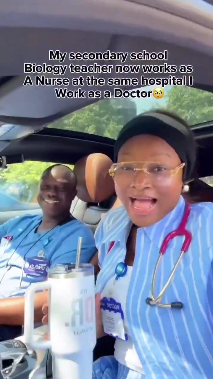 The doctor and her former teacher share a moment, highlighting their remarkable journey from student-teacher to colleagues.