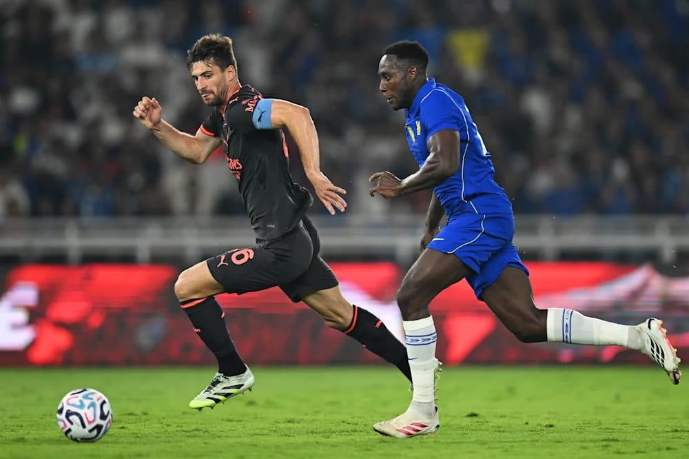 Chelsea forward Nicolas Jackson in action during the pre-season match against AC Milan.