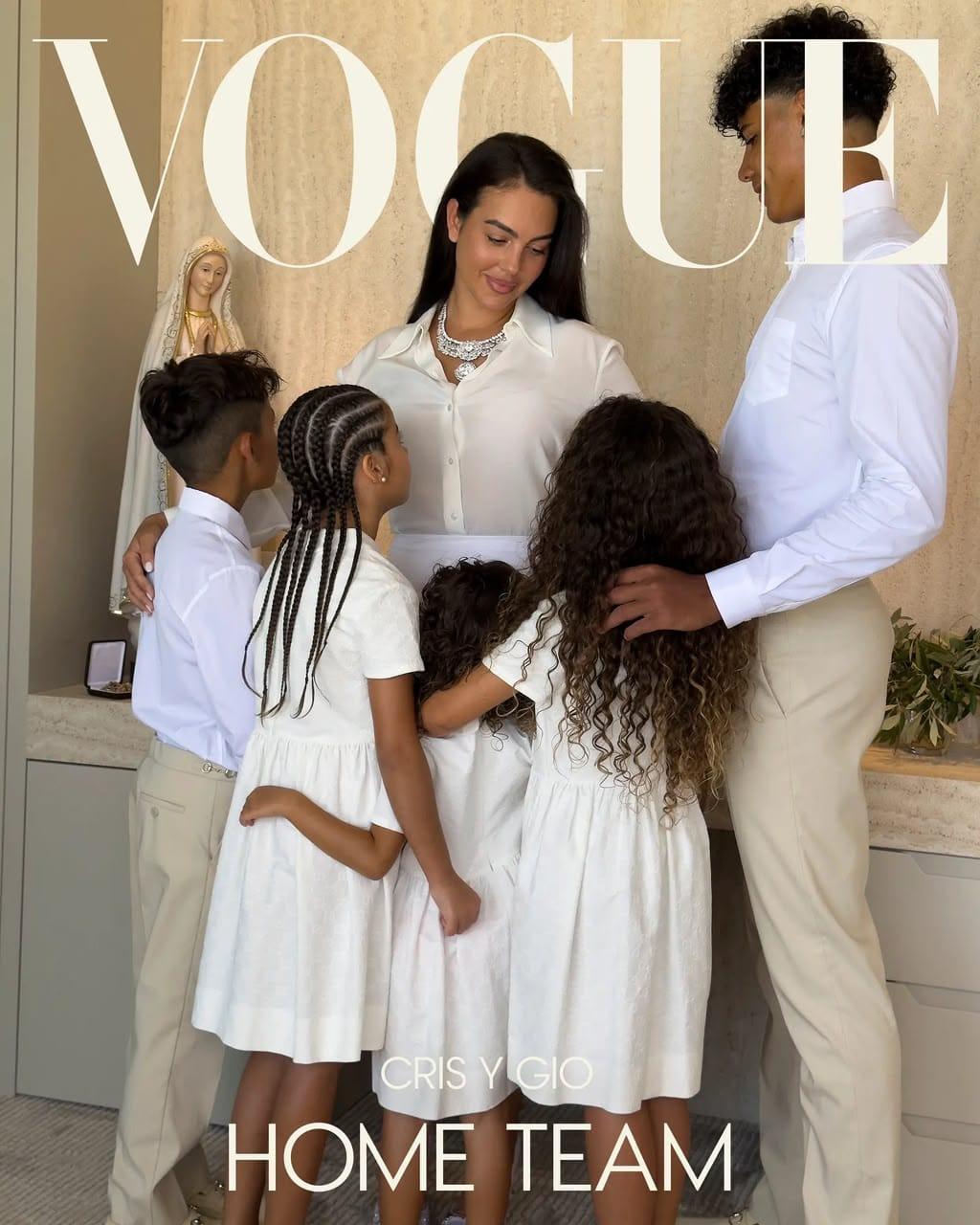 Georgina Rodríguez posing in a stunning outfit, likely from the exclusive spread about her wedding.