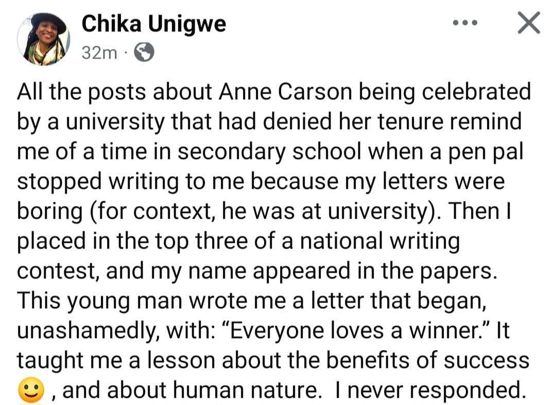 Chika Unigwe, acclaimed for her literary contributions.