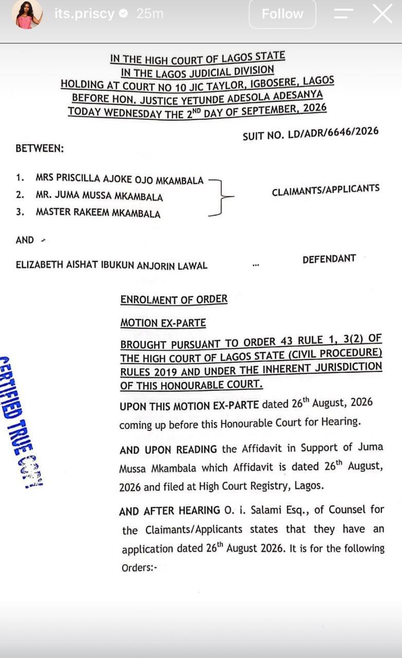 Legal documents outlining the injunction from the Lagos State High Court.