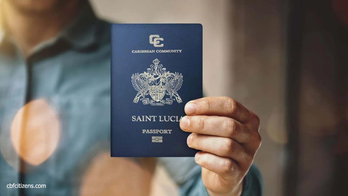A close-up image of a Saint Lucia passport, symbolizing the nation's citizenship by investment program.