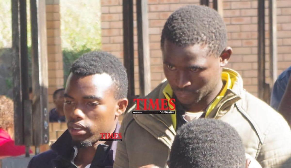 Police officers on duty outside the Mbabane Magistrates Court during the proceedings involving the three brothers.