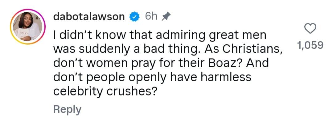 Reality TV star, Dabota Lawson reacts as Nigerians slam her after former friend Diiadem accused her of having "obvious admiration for Olori Atuwatse