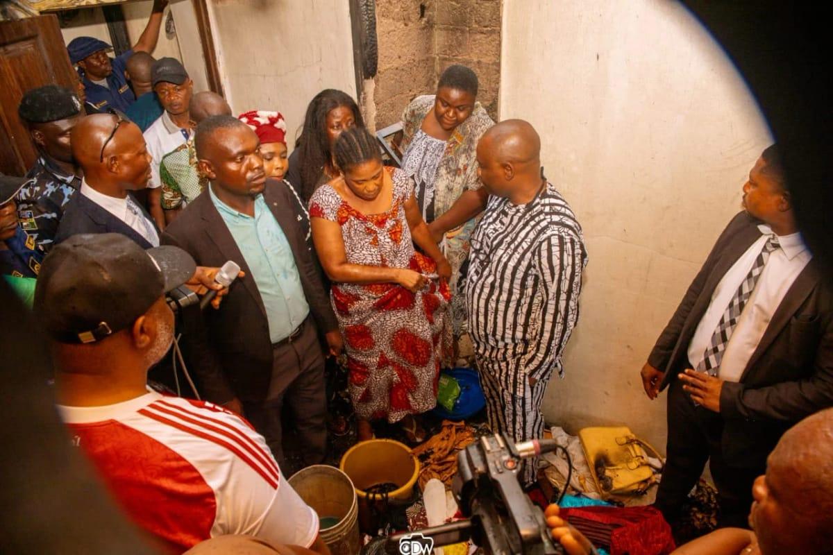 Bayelsa Deputy Governor, Dr. Peter Akpe, with his wife and other state officials during the visit to the fire incident site in Yenagoa.